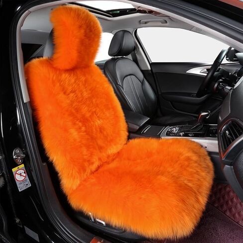 AOGELAN Sheepskin Car Seat Cover, Fluffy Fuzzy Long Wool Front Seat Covers, Universal Fits Most Car SUV Truck Minivan, Airbag Compatible (Wolf Tipped,1 Pcs) in Saudi Arabia