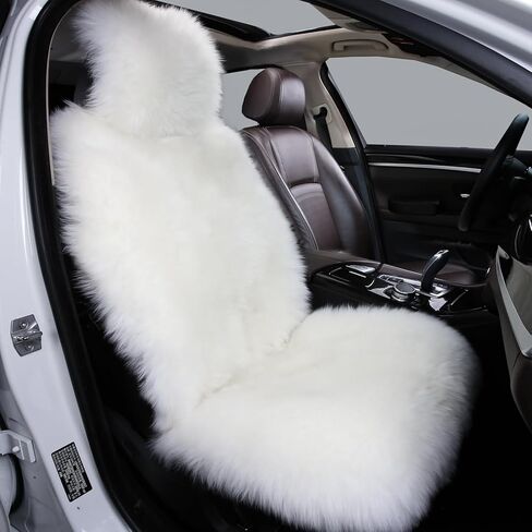 AOGELAN Sheepskin Car Seat Cover, Fluffy Fuzzy Long Wool Front Seat Covers, Universal Fits Most Car SUV Truck Minivan, Airbag Compatible (Wolf Tipped,1 Pcs) in Saudi Arabia
