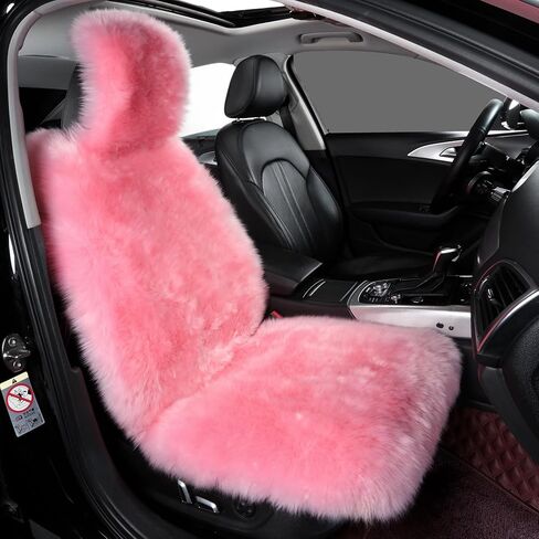 AOGELAN Sheepskin Car Seat Cover, Fluffy Fuzzy Long Wool Front Seat Covers, Universal Fits Most Car SUV Truck Minivan, Airbag Compatible (Wolf Tipped,1 Pcs) in Saudi Arabia