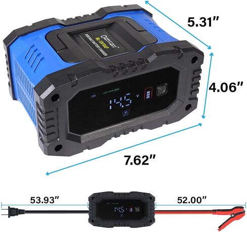 بطارية Mighty Max 12V/24V 10Amp شاحن أوتوماتيكي ذكي وصيانة مع استعادة وإزالة الكبريت ووضع الشتاء للسيارة وRV والقارب والشاحنات والدراجات النارية - ليثيوم، AGM، SLA، جل، رطب، دورة عميقة in Kuwait