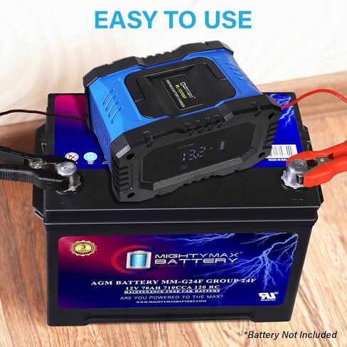 بطارية Mighty Max 12V/24V 10Amp شاحن أوتوماتيكي ذكي وصيانة مع استعادة وإزالة الكبريت ووضع الشتاء للسيارة وRV والقارب والشاحنات والدراجات النارية - ليثيوم، AGM، SLA، جل، رطب، دورة عميقة in Kuwait