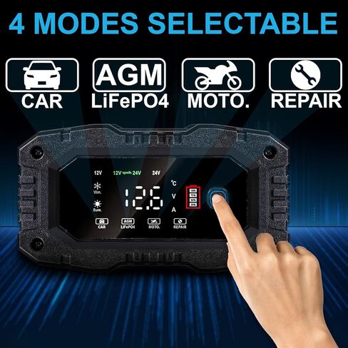 بطارية Mighty Max 12V/24V 10Amp شاحن أوتوماتيكي ذكي وصيانة مع استعادة وإزالة الكبريت ووضع الشتاء للسيارة وRV والقارب والشاحنات والدراجات النارية - ليثيوم، AGM، SLA، جل، رطب، دورة عميقة in Kuwait