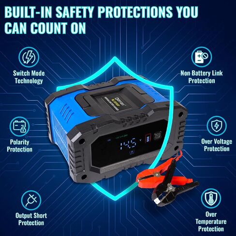 بطارية Mighty Max 12V/24V 10Amp شاحن أوتوماتيكي ذكي وصيانة مع استعادة وإزالة الكبريت ووضع الشتاء للسيارة وRV والقارب والشاحنات والدراجات النارية - ليثيوم، AGM، SLA، جل، رطب، دورة عميقة in Kuwait