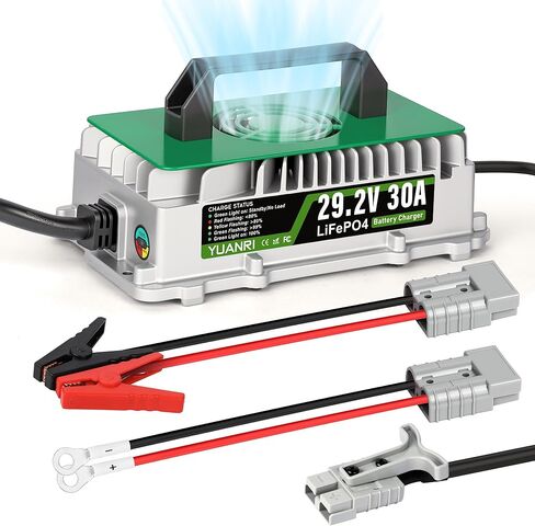 24V 30A Lithium Battery Charger, Smart 29.2V LiFePO4 Charger with 0V Battery Wake-Up, IP67 Waterproof Die-Cast Aluminum, 3-Color Indicator, for Golf Cart, RV, Marine, Solar, UL/ETL Listed in Saudi Arabia