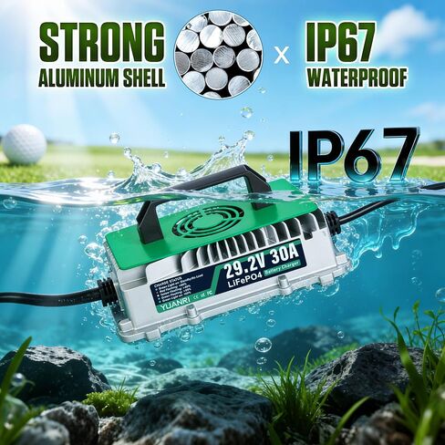 24V 30A Lithium Battery Charger, Smart 29.2V LiFePO4 Charger with 0V Battery Wake-Up, IP67 Waterproof Die-Cast Aluminum, 3-Color Indicator, for Golf Cart, RV, Marine, Solar, UL/ETL Listed in Saudi Arabia