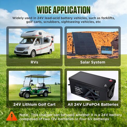 24V 30A Lithium Battery Charger, Smart 29.2V LiFePO4 Charger with 0V Battery Wake-Up, IP67 Waterproof Die-Cast Aluminum, 3-Color Indicator, for Golf Cart, RV, Marine, Solar, UL/ETL Listed in Saudi Arabia