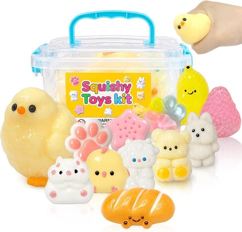 12Pcs Taba Squishy Toys Kit with Box, Cute Fidget Toys Squeeze Toys Stress Relief Sensory Party Favors, Birthday Gifts Toys for Kids 4-6-8-10 in Saudi Arabia