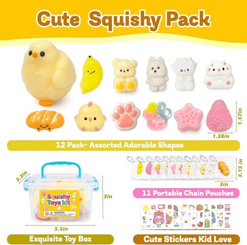 12Pcs Taba Squishy Toys Kit with Box, Cute Fidget Toys Squeeze Toys Stress Relief Sensory Party Favors, Birthday Gifts Toys for Kids 4-6-8-10 in Saudi Arabia