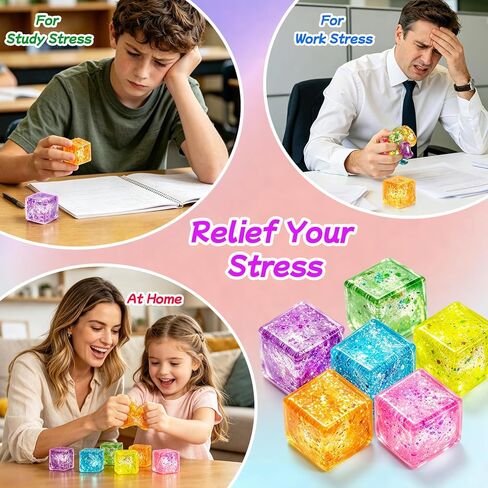 24Pcs Glitter Cube Colorful Sensory Ice Fidget Toys Squeeze Balls Bulk for Anxiety Stress Relief Stress Ball Party Favors Classroom Prizes Gifts for Kids Teens Adults in Saudi Arabia