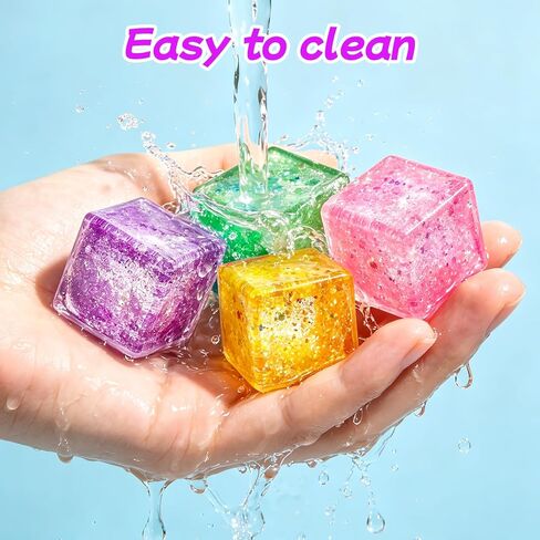 24Pcs Glitter Cube Colorful Sensory Ice Fidget Toys Squeeze Balls Bulk for Anxiety Stress Relief Stress Ball Party Favors Classroom Prizes Gifts for Kids Teens Adults in Saudi Arabia
