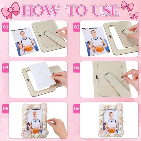 Yousoontic 10 مجموعات DIY إطار الصورة الحرفية كيت ل 4 "× 6" صور غير مكتملة إطارات الصور الحرفية الخشبية مع قذائف اللؤلؤ وأدوات DIY مجموعة الفن هدية للأصدقاء الأسرة الصيف حزب الديكور in Kuwait