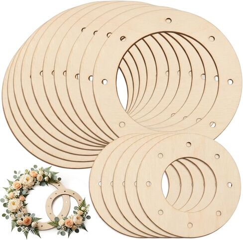 15 PCS Solid Wood Wreath Form Rings - Unfinished Round Wooden Frame Hoops Mixed 15cm & 10cm Wreath Base Blanks for DIY Floral Christmas Easter Door Decor in Kuwait