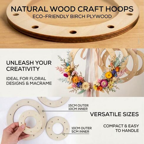 15 PCS Solid Wood Wreath Form Rings - Unfinished Round Wooden Frame Hoops Mixed 15cm & 10cm Wreath Base Blanks for DIY Floral Christmas Easter Door Decor in Kuwait