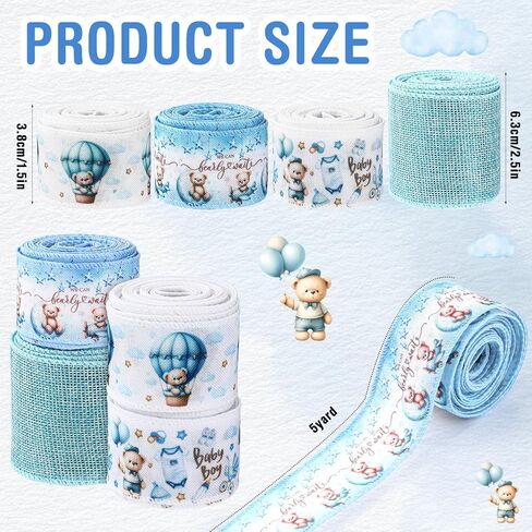 Ysleen 4 Rolls of 20 Yards Bear Baby Shower Ribbon 1.5 Inch Wide We Can Bearly Wait Wired Baby Shower Ribbon Bear Balloon Star Ribbon for DIY Craft Bear Theme Birthday Party Decor in Saudi Arabia