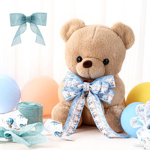 Ysleen 4 Rolls of 20 Yards Bear Baby Shower Ribbon 1.5 Inch Wide We Can Bearly Wait Wired Baby Shower Ribbon Bear Balloon Star Ribbon for DIY Craft Bear Theme Birthday Party Decor in Saudi Arabia