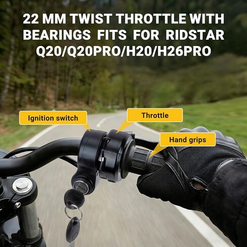 خنق تويست كامل مع محمل دوار، PSLER 22 مم 7/8 بوصة خنق تويست كامل مع مفتاح الإشعال لـ Ridstar Q20 Ebike قبضة خنق تويست كاملة in Kuwait