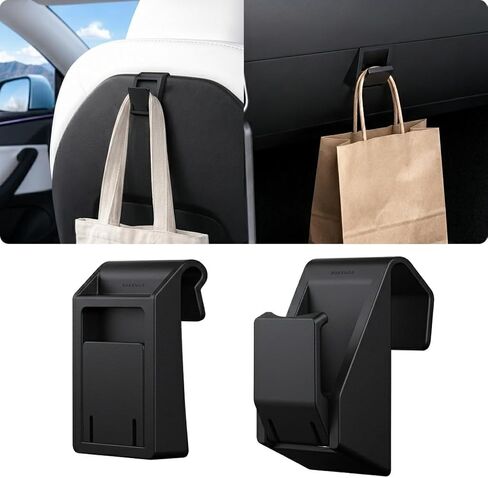BASENOR Hidden Foldable Hook for 2025-2026 Tesla Model Y Juniper & 2024-2026 Model 3 Highland, 2-Pack Seat Back & Glove Box Hanger, Snap-in Rattle-Free Car Storage for Bags & Purses in Kuwait