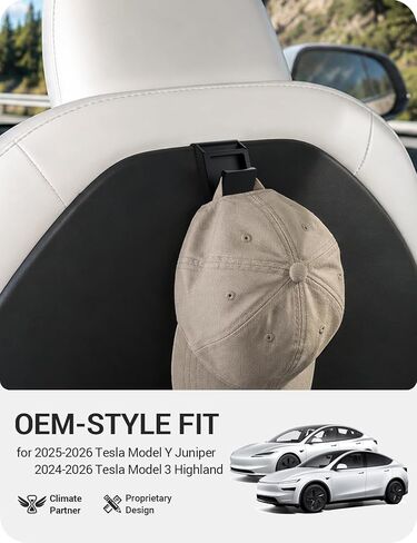 BASENOR Hidden Foldable Hook for 2025-2026 Tesla Model Y Juniper & 2024-2026 Model 3 Highland, 2-Pack Seat Back & Glove Box Hanger, Snap-in Rattle-Free Car Storage for Bags & Purses in Kuwait