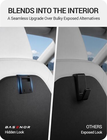 BASENOR Hidden Foldable Hook for 2025-2026 Tesla Model Y Juniper & 2024-2026 Model 3 Highland, 2-Pack Seat Back & Glove Box Hanger, Snap-in Rattle-Free Car Storage for Bags & Purses in Kuwait