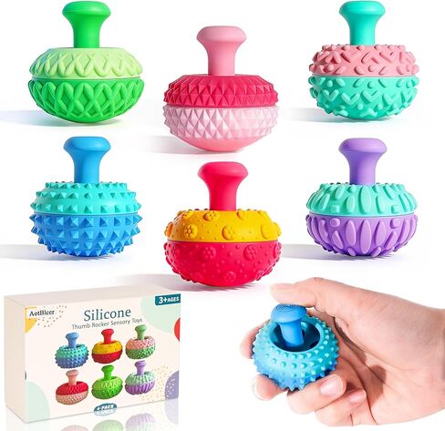 6Pcs Thumb Rocker Sensory Fidget Toys, Textured Silicone Stress Relief Gadgets for Autism ADHD Anxiety, Silent Sensory Desk Toys for Office Classroom, Stocking Stuffer Gifts for Teens Adults in Saudi Arabia