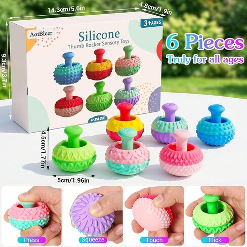 6Pcs Thumb Rocker Sensory Fidget Toys, Textured Silicone Stress Relief Gadgets for Autism ADHD Anxiety, Silent Sensory Desk Toys for Office Classroom, Stocking Stuffer Gifts for Teens Adults in Saudi Arabia