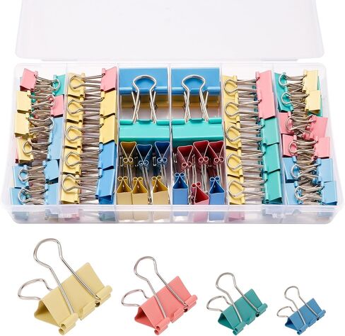 Colored Binder Clips Assorted Sizes, 120 PCS Large Medium Small Mini Paper Clamps, 4 Sizes (1.26"/0.98"/0.75"/0.59") with Storage Case, Office Supplies Clips for Home School Office in Kuwait