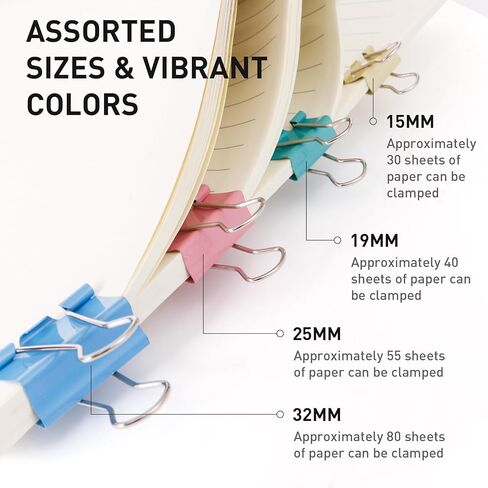 Colored Binder Clips Assorted Sizes, 120 PCS Large Medium Small Mini Paper Clamps, 4 Sizes (1.26"/0.98"/0.75"/0.59") with Storage Case, Office Supplies Clips for Home School Office in Kuwait
