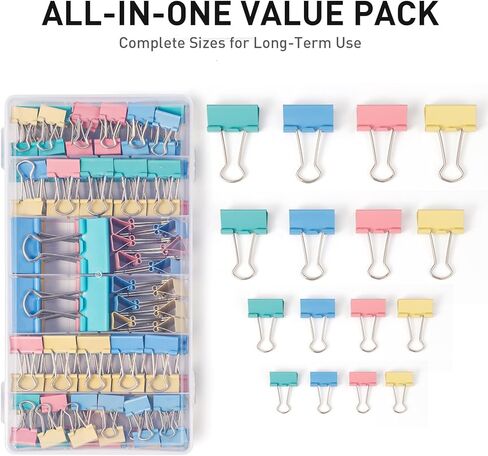 Colored Binder Clips Assorted Sizes, 120 PCS Large Medium Small Mini Paper Clamps, 4 Sizes (1.26"/0.98"/0.75"/0.59") with Storage Case, Office Supplies Clips for Home School Office in Kuwait