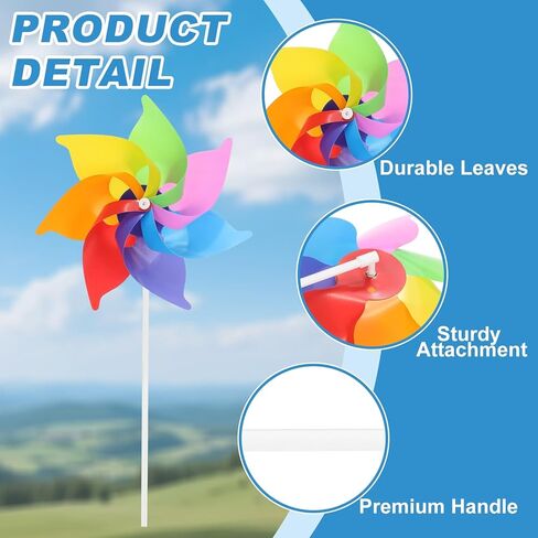 HARFINGTON Pinwheels 8.3 بوصة دوارة الرياح قوس قزح Pinwheels 7 أوراق طاحونة بلاستيكية مع عصي بلاستيكية للحديقة، الفناء، الحديقة، هدايا الحفلات الخارجية، ملونة in Kuwait