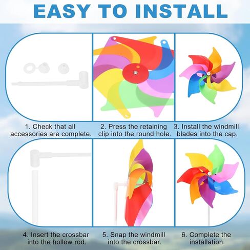 HARFINGTON Pinwheels 8.3 بوصة دوارة الرياح قوس قزح Pinwheels 7 أوراق طاحونة بلاستيكية مع عصي بلاستيكية للحديقة، الفناء، الحديقة، هدايا الحفلات الخارجية، ملونة in Kuwait