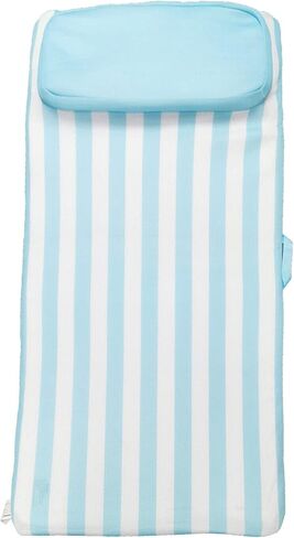 Comfy Floats No Inflate Roll Up Sun Bed Single Person Water Lounger Pool and Lake Float with Pillow Headrest & Removable Soft Mesh Cover, Blue/White in Saudi Arabia