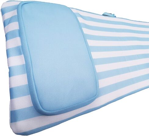 Comfy Floats No Inflate Roll Up Sun Bed Single Person Water Lounger Pool and Lake Float with Pillow Headrest & Removable Soft Mesh Cover, Blue/White in Saudi Arabia