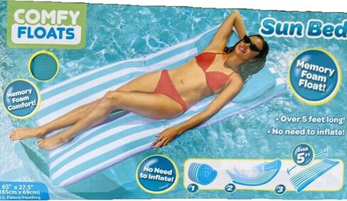 Comfy Floats No Inflate Roll Up Sun Bed Single Person Water Lounger Pool and Lake Float with Pillow Headrest & Removable Soft Mesh Cover, Blue/White in Saudi Arabia