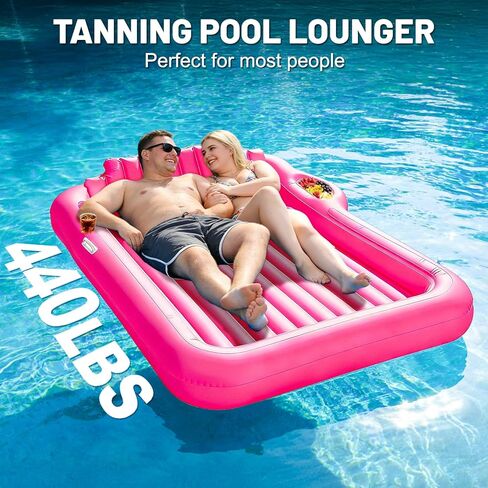 83" x 63" Extra Large Inflatable Tanning Pool Lounger Float with Sprinkler,2-Person Pool Floats Adult with Pillow Cooler Tray, 6 in 1 Blow Up Tanning Bed for Summer Beach Pool Party(Extra Large/Pink) in Kuwait