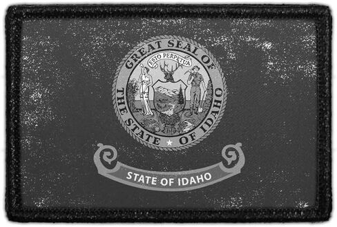 Idaho State Flag - Black and White - Distressed Morale Patch | Hook and Loop Attach for Hats, Jeans, Vest, Coat | 2x3 in | by Pull Patch in Kuwait