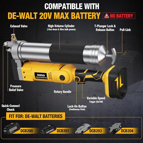 2-IN-1 Cordless Grease Gun for De-Walt 20V Battery, 12000PSI Electric Grease Gun Kit with Lock-On Trigger, 39.4" Hose Work with Bulk &Cartridge Grease for Truck, Farm Equipment (Battery Not Included) in Saudi Arabia