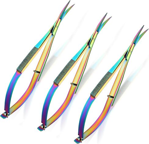 مجموعة من 3 قطع من Lasnten من الفولاذ المقاوم للصدأ المنحني، مقص تطريز زنبركي للضغط على الحاجب، مقص تشذيب وقص خيط، أيضًا للتزيين والنسيج والحياكة والخياطة والفنون والحرف (متعدد الألوان) in Kuwait