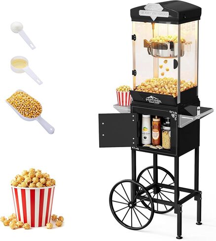 Popcorn Machine, 10 Oz Vintage Popcorn Machine Cart with Wheels, Professional Movie Theater Style Popcorn Popper Makes Up to 40 Cups, Popcorn Maker Machine for Home & Commercial Use (Black) in Saudi Arabia