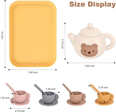 Tea Party Set for Little Girls Boys, Silicone Tea Set Toys with Teapot Cups Coasters Spoon Tray, Kitchen Accessories Pretend Play Learn & Discover Playset for Toddler in Saudi Arabia