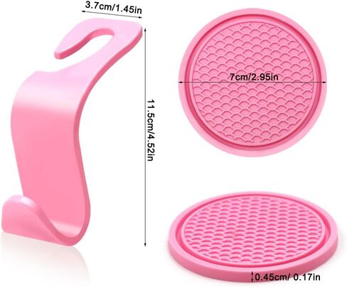 8 pcs Pink Car Seat Accessories Set, 4 Car Seat Hooks and 4 Cup Coasters, Passenger Princess Car Accessories, Pink Accessories, for Car Interiors, Coasters and Seat Hooks in Kuwait