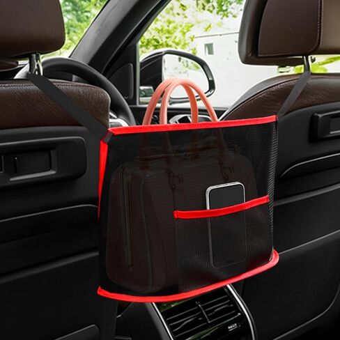Car Net Pocket Handbag Holder, Organizer Storage Between Front Seats, Large Capacity Auto Seat Back Mesh Pocket Organizer, Car Handbag Holder Between Seats Universal for Most Vehicles (Red) in Saudi Arabia