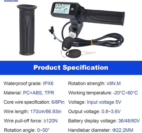 Full Twist Throttle, 6 Pin EBike Throttle 36V/48/60V, with LCD Speed Display, Key Switch, Electric Scooter Twist Grip for E-Bike, Motorcycle in Saudi Arabia