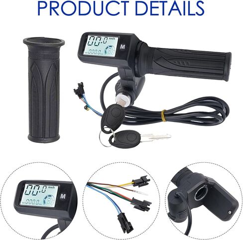 Full Twist Throttle, 6 Pin EBike Throttle 36V/48/60V, with LCD Speed Display, Key Switch, Electric Scooter Twist Grip for E-Bike, Motorcycle in Saudi Arabia