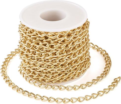 Beadthoven 32.8ft Aluminium Curb Chain Roll 6mm Wide Gold Plated Aluminum Jewelry Chains DIY Necklace Chain Metal Craft Chain Twisted Oval Link Chains with Spool for Jewelry Making Findings in Kuwait