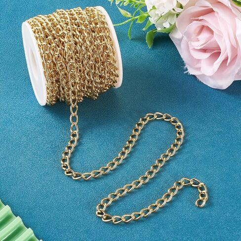 Beadthoven 32.8ft Aluminium Curb Chain Roll 6mm Wide Gold Plated Aluminum Jewelry Chains DIY Necklace Chain Metal Craft Chain Twisted Oval Link Chains with Spool for Jewelry Making Findings in Kuwait