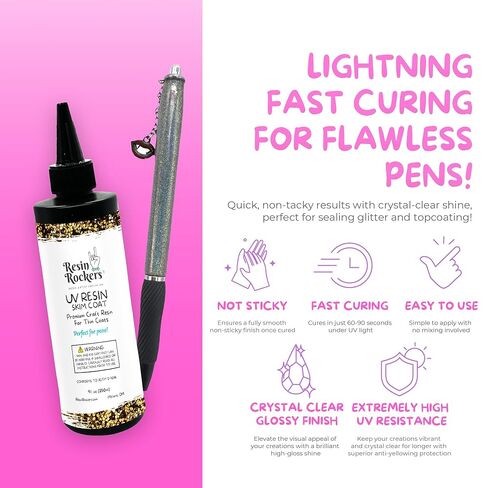 Resin Rockers Skim Coat UV Resin for Pen Making, Clear High Gloss Finish, Fast Curing, Non-Toxic, Anti-Yellowing, 60-120 Sec Cure Time, 24-54W UV Lamp Required, 100 g in Saudi Arabia