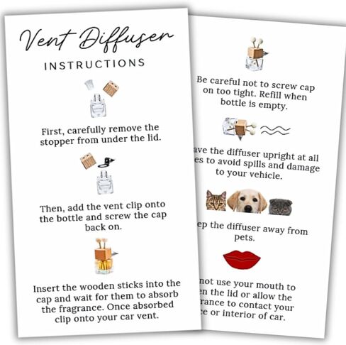 Car Vent Wood Diffuser Care Card | 50 Pack | 2x3.5 inch | Vent Clip Reed Oil Diffuser Bottles | Vent Diffuser Instructions LEES A.M. in Saudi Arabia