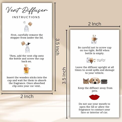 Car Vent Wood Diffuser Care Card | 50 Pack | 2x3.5 inch | Vent Clip Reed Oil Diffuser Bottles | Vent Diffuser Instructions LEES A.M. in Saudi Arabia