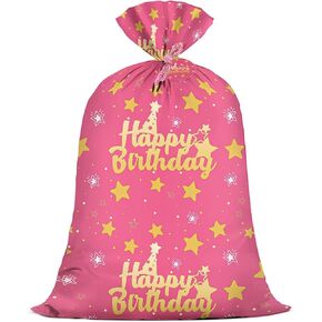 KIDAJOY Extra Large Pink Birthday Gift Bags Girls Pink and Gold 36x56 Inch Jumbo Plastic Gift Bag XL Happy Birthday Themed Kids WoKIDAJOYmen Men Party Favors Decorations Golden Star in Saudi Arabia