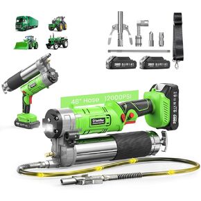 TaskStar Cordless Electric Grease Gun 12000PSI: 2-in-1 Battery Grease Gun Kit with 2 Batteries, 47.2" Hose, Quick-release Coupler, 90° Adapter, LED, Straight & Pistol Handle for DIY, Industrial & Farm in Kuwait